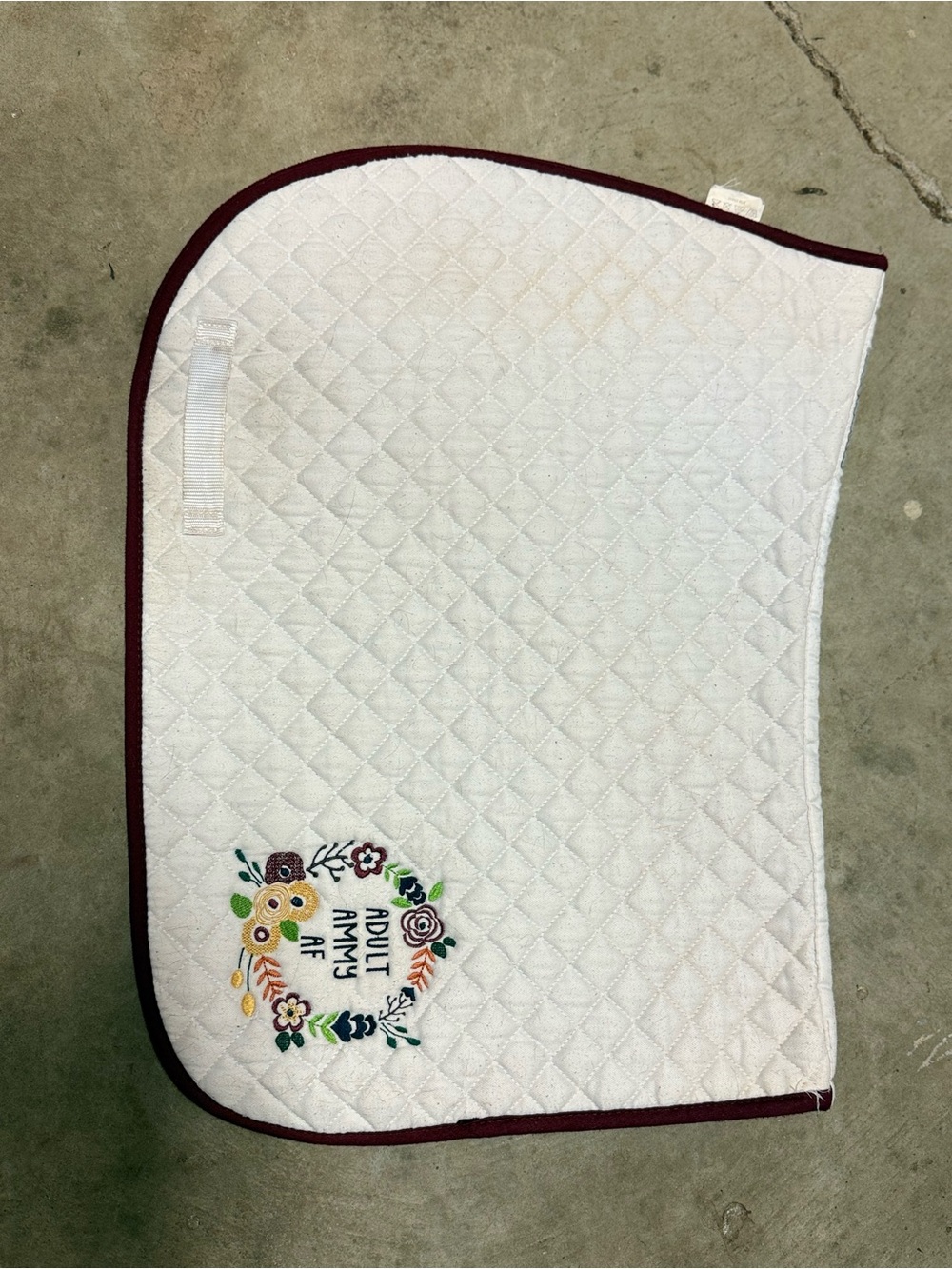 White Quilted Pet Saddle Pad with Floral Embroidery